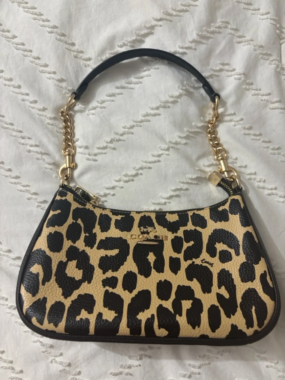 Coach Teri Leopard Print Shoulder Bag in Black & Tan